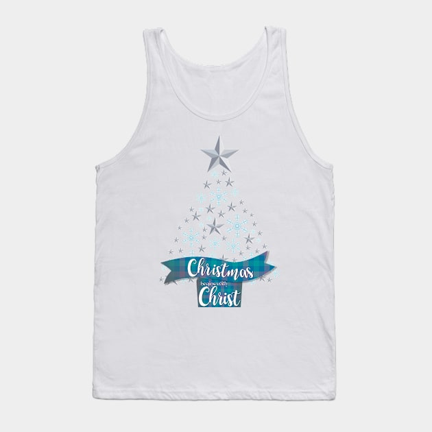 Christmas Begins with Christ Christmas Tree Tank Top by Pixels Pantry